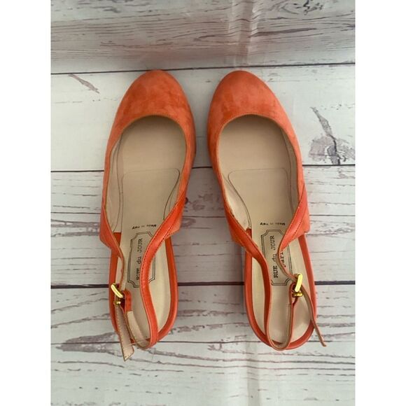 Women's Rue du Jour Orange Suede Slingback Wedge Heels Size 38 - Picture 5 of 10